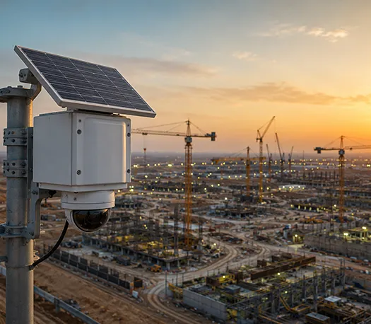 Construction site monitoring dashboard with solar time-lapse camera in Saudi Arabia